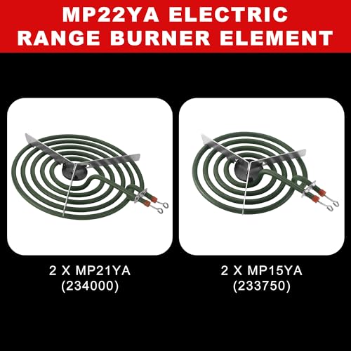 Stove Element Replacement for Aman.a Whirlpool Ke.nmore Electric Range Burner-MP22YA Electric Range Burner Element Set Includes 2Pcs 8-Inch MP21YA & 2Pc6-Inch MP15YA