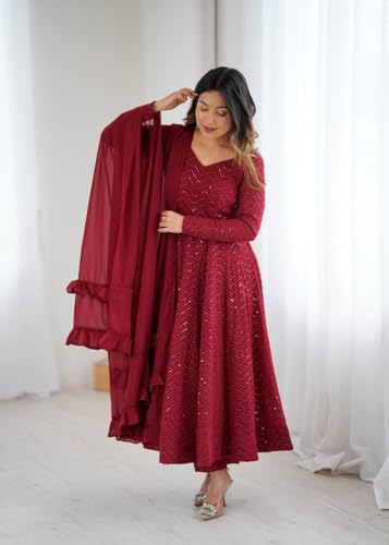 Image of Women's Heavy Faux Georgette Embroidery Work Anarkali and Set Beautiful Dupatta Traditional for Women Any Occasion Lehenga choli