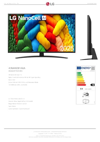 LG TV NanoCell 43NANO81A6A 43? 4K Ultra HD Smart TV Dolby Digital HDMI 2.1 WiFi Gaming - imagen 8