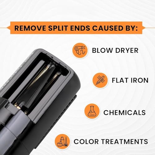 Image of Pro Hair Cutter Fix Automatic Split End Remover for Treatment of Frizzy, Dry, Damaged, Colored, Broken, Curly, Straight or Bleached Hair Types, Women Beauty HairStyling Tool - Black