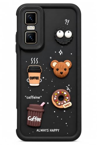 Image of Bintage Back Cover Compatible for Infinix GT 30 5G+ | Cute 3D Taddy Ball Bear Milk Cake Coffee Silicon Case Full Body & Camera Protection - Black