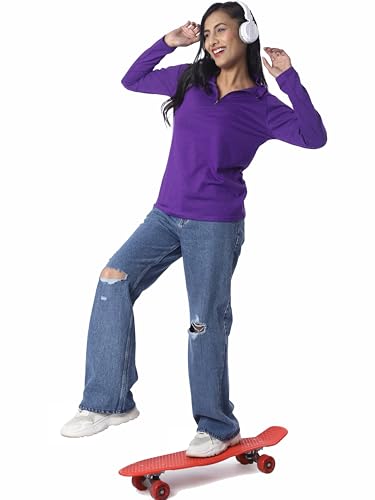 Image of London Hills Women's Cotton Regular Fit Tshirt Full Sleeve Zipper Tshirt T-Shirt Full Sleeves