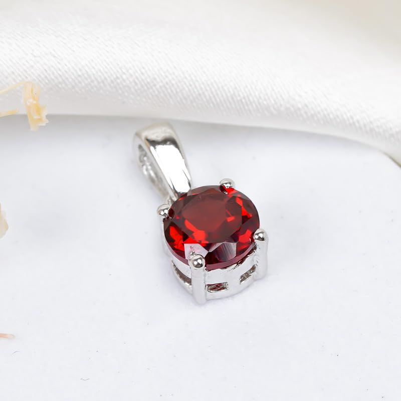 Collana con ciondolo solitario in granato naturale con pietra preziosa, pendente rotondo sfaccettato in argento sterling 925 da 6 mm