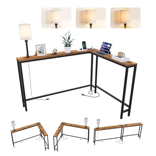 X-cosrack L Shape Narrow Console Table with LED Lamp & Power Outlet, 78.8