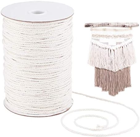 Miukada 4mm x 220yd (About 200m) Macrame Cord, Natural Cotton 3 Strand Twisted Rope for Handmade Plant Hanger, Wall Hanging Craft, DIY Dream Catchers