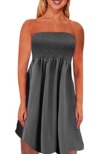Image of Zyyfly Tube Top Dress Women Summer Beach Coverup Stretch Smocked Strapless Dress