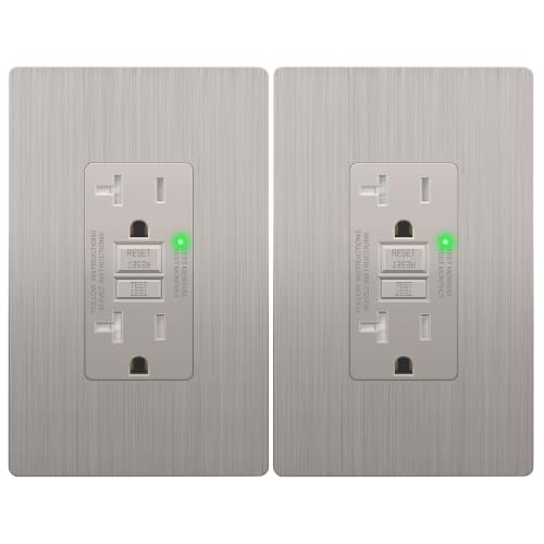 LIDER GFCI Outlet 20Amp, Brushed Wall Plate, ETL Listed, Nickel, 2-Pack