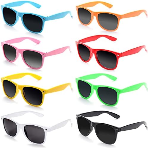Unning 8 Pack Neon Sunglasses Bulk Retro 80s Colorful Sunglasses Set Party Favors for Adults Men and Women