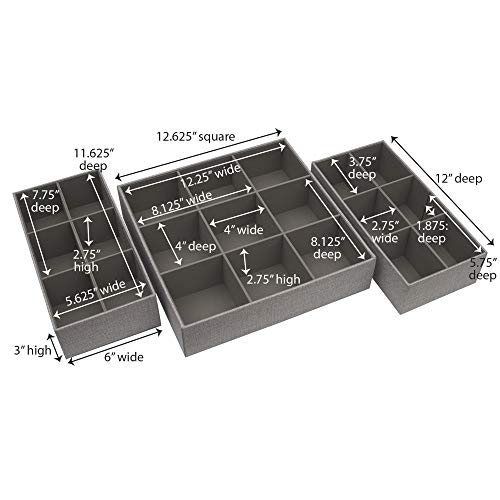 Image of Household Essentials 3‑Piece Drawer Organizer Starter Set in Customizable Inserts of Large and Small Trays, Gray
