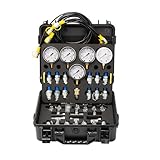 Hydraulic Pressure Test Kit for Excavator, Includes 13 Couplings & 14 Tee Connectors, 6 Test Hoses, 5 Pressure Gauges (150/1500/3500/6000/9000 PSI)
