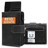 Cocoono Geldbörse Herren, Slim Wallet Geldbeutel mit Münzfach & RFID Schutz, Leder Portmonee, 10 Fächer für Kreditkarten, Kartenetui Herren (Hunter-Leder, Schwarz)