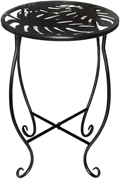 Yuanpgky Outdoor Metal End Table for Patio, Garden & Balcony | 8 Inch Round Black Iron Side Table with X-Shaped Legs | Space-Saving Plant Stand for Small Spaces,