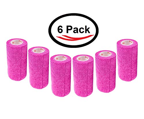 Image of 6 Pack Premium Vet Wrap - Self Adhesive Bandage Wrap & Athletic Tape - 4 inch x 5 Yards Elastic & Self-Sticking Cohesive Bandage for Pets, Sports, Wrists & Ankles - Fuchsia by Prairie Horse Supply