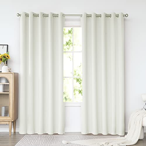 KEQIAOSUOCAI Ivory Curtains 72 Inches Wide by 84 Inches Long for Bedroom - Room Darkening Grommet Extra Wide Windows Curtains Drapes for Living Room, 2 Panels, Light Beige, 72W x 84L