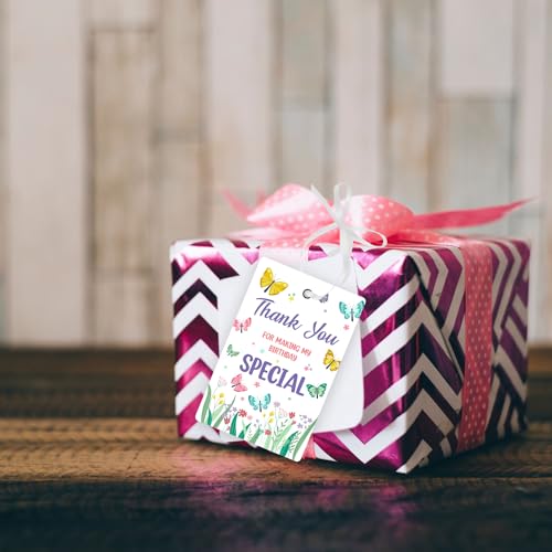 Image of Party Propz Thank You Tags For Return Gift - (21 Pcs) Butterfly Theme Embossed Printing Thank You Cards For Return Gifts (Cardstock),Tags with Ribbon, Birthday Gifts