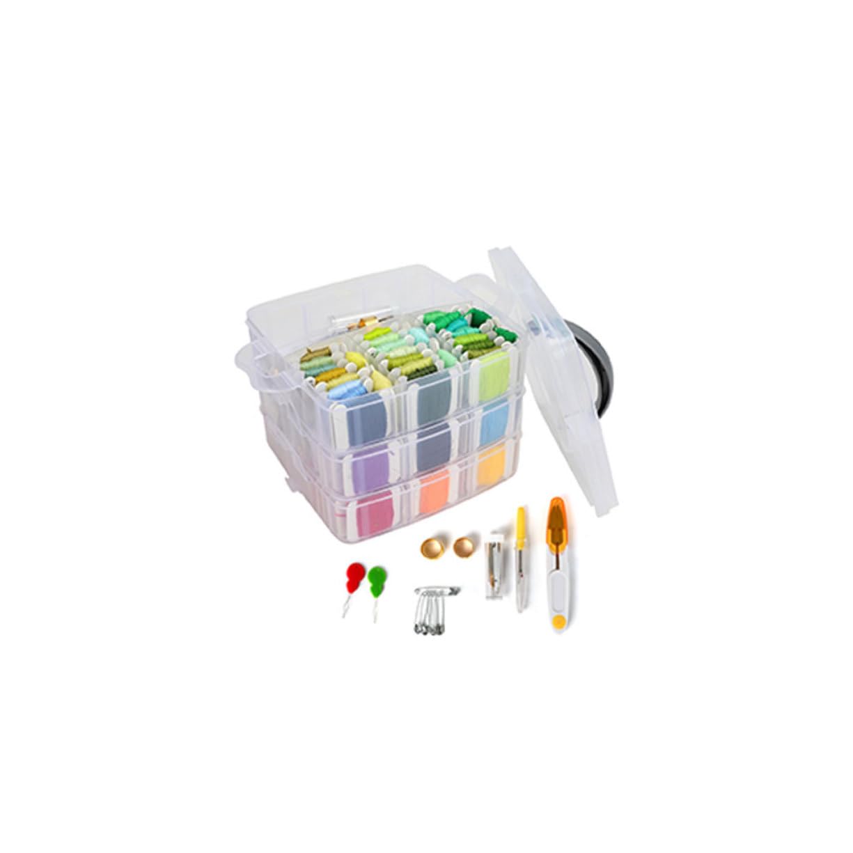 Lurrose Kit da Ricamo 150 Pezzi con Fili Avvolti e Accessori | Scatola per Conservazione Inclusa, Componenti in Metallo e Plastica, per Casa e Cucito, per Donna e Ragazza
