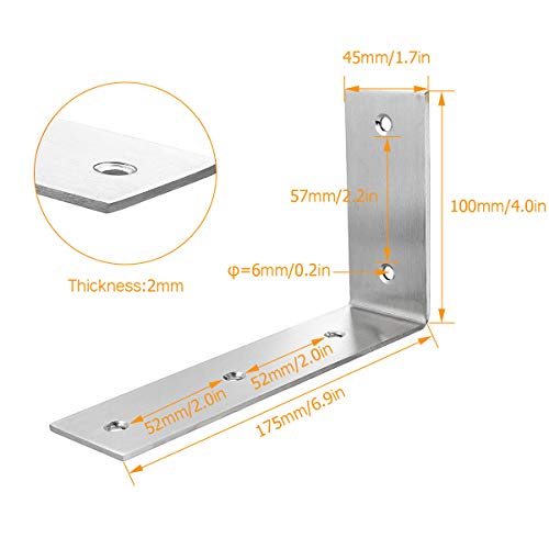 4 Pcs L Shelf Brackets 6.9Inch, Stainless Steel 6.9X4 Inch Heavy Duty L Shape Corner Brace, Sliver Floating Shelves Bracket For Hanging Diy Shelving Or Bookshelf, 3Mm Thick Angle Joint Bracket Fastene #TOP1