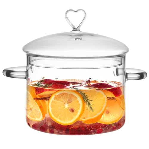 2 L Glass Cooking Pot with Lid, Simmer Pot for Stove Potpourri, Save Energy, Heat Resistant, for...