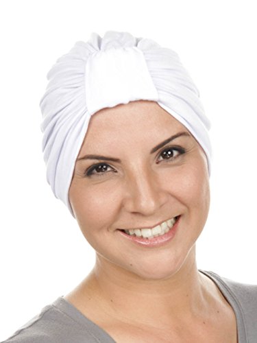 Classic Cotton Turban Pleated Chemo Cap for Women with Cancer in White