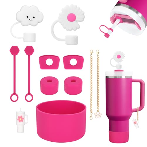 Stanley Cup Accessories, Includes 6 Stanley Cup Leak Protectors, 2 Straw Covers, 2 Pendant Accessories, 1 Silicone Case for 1.2 L and 850 ml Stanley Cup Accessories (Purple Pink)