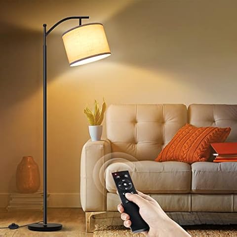OUTON Lampara de Pie LED con Control Remoto y Pantalla de Lino Blanco Cover