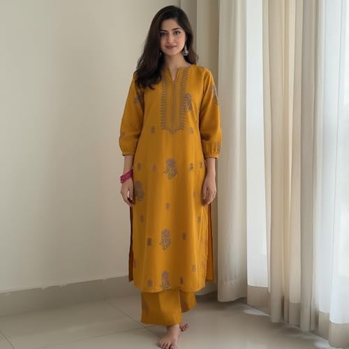 Image of ANNI DESIGNER Women's Rayon Viscose Straight Printed Kurta with Palazzo | Women Kurta Set | Ethnic Wear for Women | Daily Office Casual Traditional Outfit