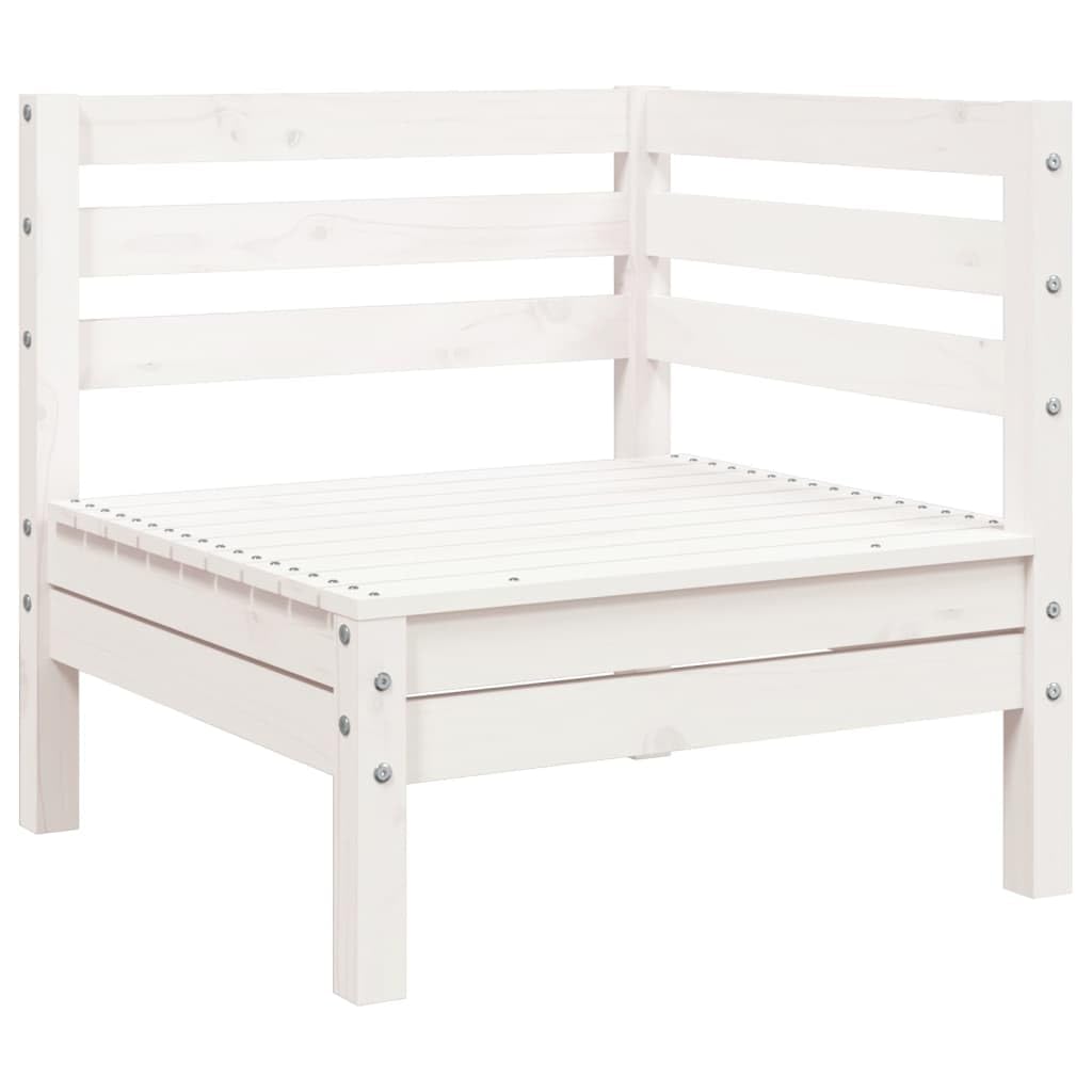 Gecheer Divano da Giardino 3 Posti Con Poggiapiedi, Modulare, Salottino da Esterno, Mobili da Giardino, Bianco Massello Pino
