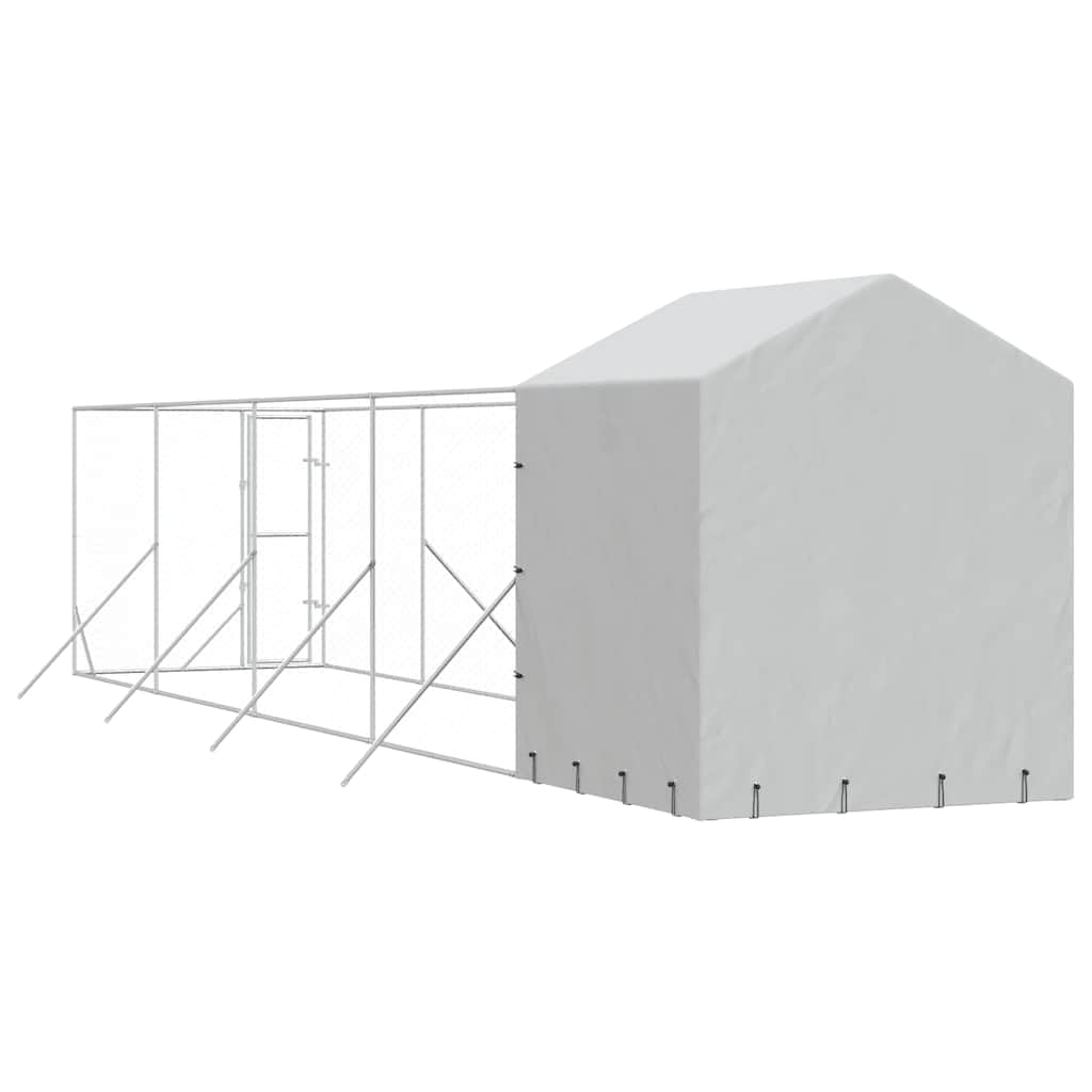Perrera para perros con techo plateado, acero galvanizado, 2 x 10 x 2,5 m, resistente a la intemperie, con puerta y protección, ideal como salida, recinto al aire libre, parque para perros y