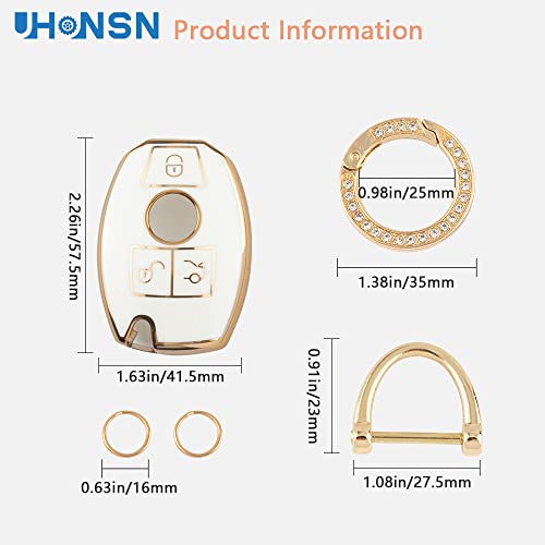 Uhonsn For Mercedes Benz Key Fob Cover Soft Tpu Keys Case Protector Compatible With Mercedes-Benz C E S M Cls Clk G Class Keyless Smart Keychain Cute White Gold #TOP7