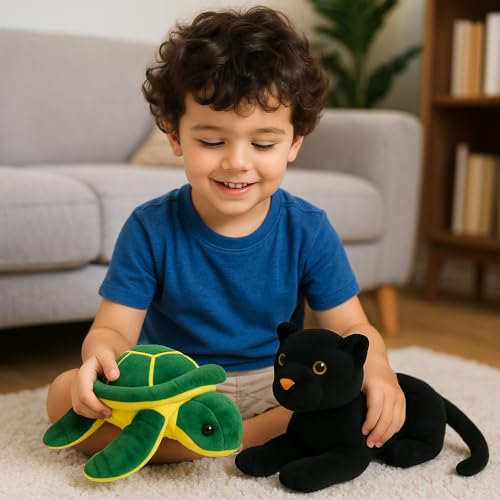 Image of Cute Turtle & Panther Plush Toy Combo - 30 cm Soft Stuffed Animals for Kids | Super Soft & Huggable for Boys & Girls (Pack of 2)