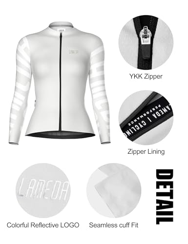 LAMEDA Camisa feminina de ciclismo de manga comprida, camiseta de bicicleta respirável com bolsos, c