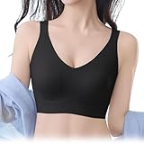 [APIKIE] 胸が小さく見せるブラ 小さく見える ブラジャー 【7A級抑菌認証･大胸激小CからAに】･揺れ軽減･ホールド力 ブラ 和装 さらし 脇高 ノーワイヤ シームレス 見痩せ (JP, アルファベット, L, ブラック)