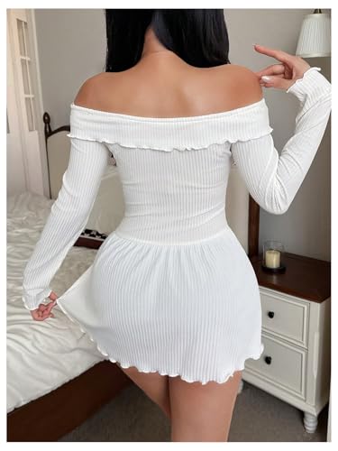 SOLY HUX Women's Off The Shoulder Babydoll Nightgown Tie Front Long Sleeve Knit Night Dress Sleepwear2