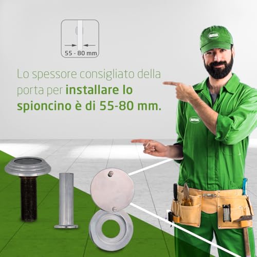 Amig - Türspion | Super-Winkellinse | für Eingangstüren innen und draußen | Silber Farbe | Stahl | Maße: Durchmesser 14 mm | Türstärke 55-80 mm | Feuerschutztüren