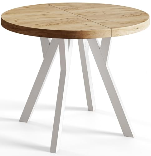 AlpiMeble Table a Manger Extensible - Table Ronde Extensible - Table de Salle à Manger Moderne - Plateau Stratifié 36 mm - Pieds Solides- 100 cm - Craft - Collection Ovo