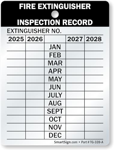 SmartSign Fire Extinguisher Tags, Record 4-Year Maintenance & Inspection Tag, 3 x 2.25 Inches Heavy Duty Aluminum, Pack of 10