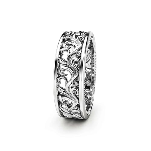 Filigree Leaf Antique Design Wedding Engagement Band Ring for Women in 925 Sterling Silver White Gold Finish2