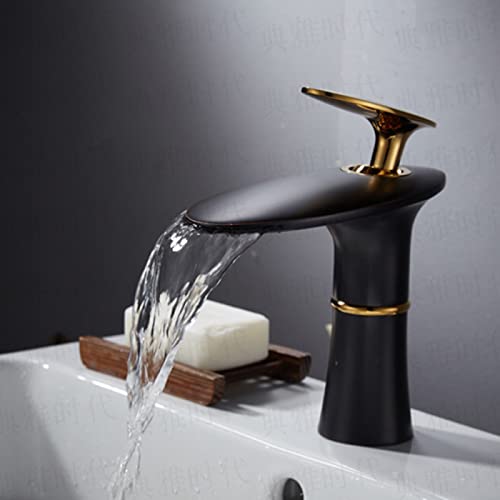 Robinet de lavabo cascade en laiton chic noir et or pour salle de bain moderne