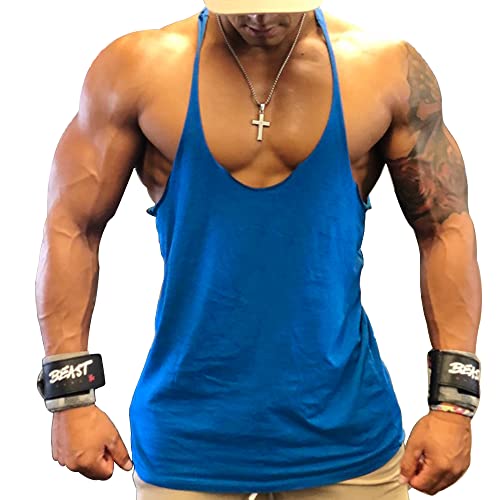 Männer Gym Stringer Singlet Stretchy Bodybuilding Workout Tank Top Baumwolle Pure Blau S Männer Gym Stringer Singlet Stretchy Bodybuilding Workout Tank Top Baumwolle Pure Blau S