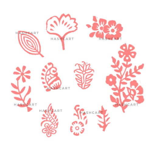 Image of Hashcart | Set of 10 | Wooden Multi Floral Designing Print Stamps for Scrapbooking | Blocks for Project Making | Henna | Kids & Art Project | Fabric Textile | Pottery Craft