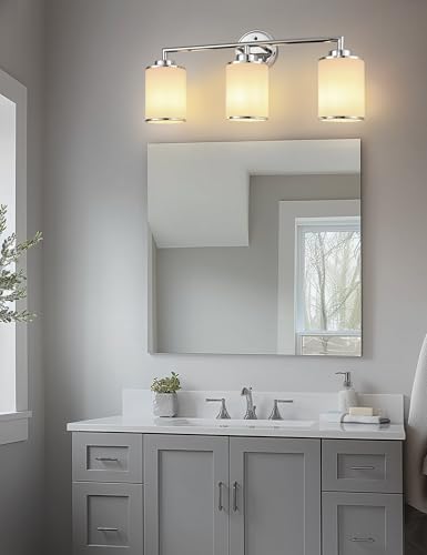 Image of DORESshop 3-Light Chrome Bathroom Light Fixture - Industrial Style with Clear Glass Shades
