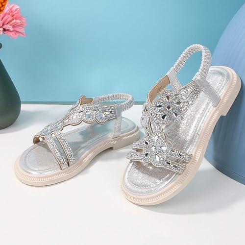 Girls Summer Sandals Kids Bohemian Rhinestone Flower Crystal Open Toe Princess Flats Sandal with Elastic Ankle Strap4