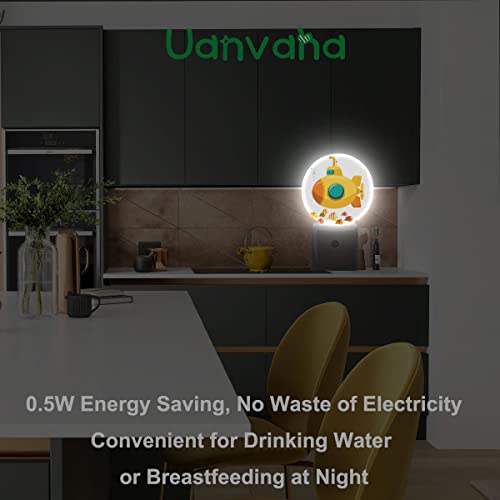 Image of Yellow Submarine Night Light Yellow Ship Underwater Undersea Fishes Night Lights Plug into Wall with Dusk-to-Dawn Sensor, Ocean Sea Beach Themed Boys Room Decor
