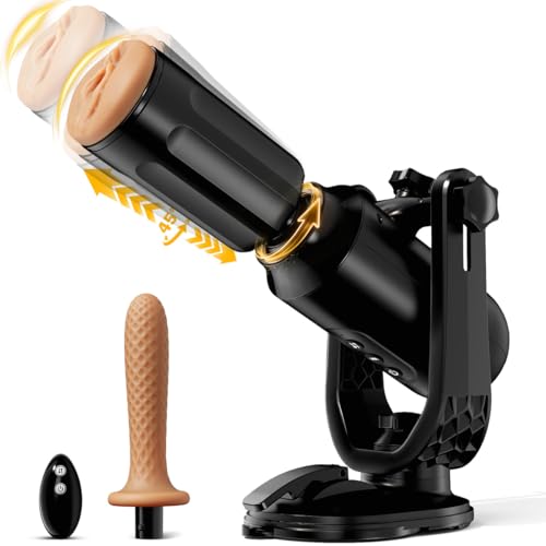 Elektrischer Masturbator Sexmaschine für Männer mit Saugnapf Freihand 360 Verstellbar 3 Stoßmodi Rotation & 7 Vibrationsstufen Austauschbarer Pocket Pussy & Dildo Aufsatz für Männer Frauen & Paare