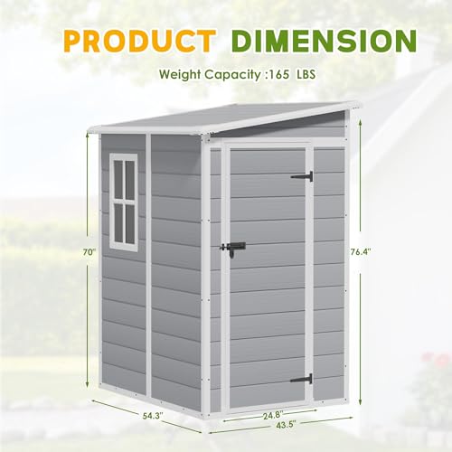 Image of Greesum 5x4FT Plastic Outdoor Storage Shed, Resin Shed with Floor and Window, Tool Sheds with Lockable Door and Vent, for Garden, Garage, Lawn, Backyard, Light Gray