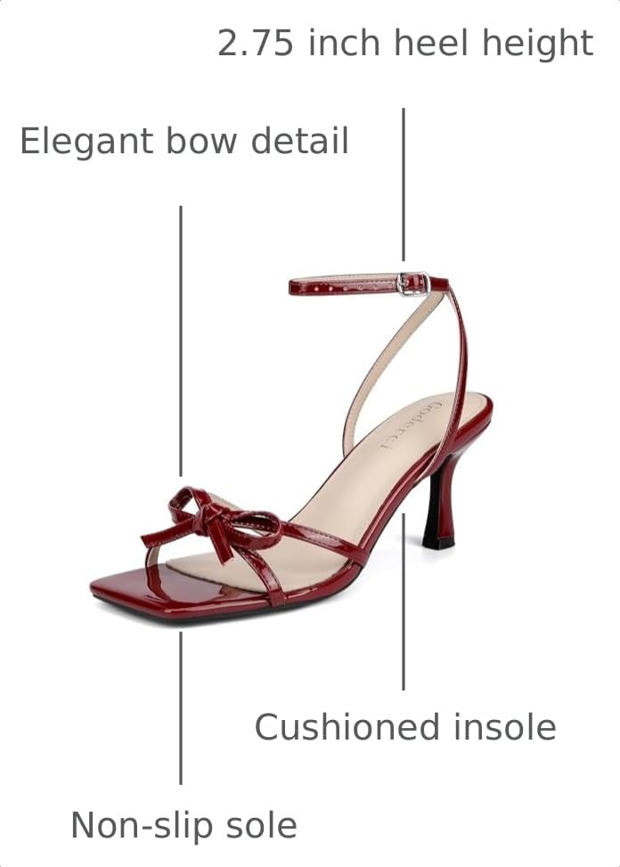 Image of Goderci Kitten Heels with Bow Strappy Heels for Women | Square Open Toe, Mid Heeled Sandals