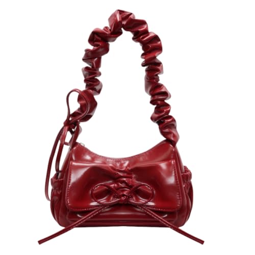 Y2K Metal Bow Underarm Bag - Women's Fashion Handbags Series + 2025 New Pleated Crescent Bag Shoulder Bag Elegant PU Leather