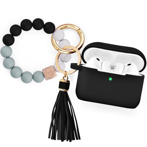Image of Filoto for AirPods Pro 3 Case (2025), Soft Silicone Protective Case Cover Compatible with Apple AirPods Pro 3rd Generation with Beaded Bracelet Keychain Accessories for Women Black