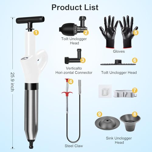 Image of Toilet Plunger - Plungers for Bathroom Heavy Duty, Powerful Toilet Snake for Unclogging Plunger with Real-Time Pressure Indicator Plungers for Washbasin, Floor, Kitchen Clogged (White)