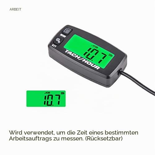 NInE-ROnG Betriebsstundenzähler Drehzahlmesser für Mäher Generator | Gesamtstunden, JOB-Timer, Service-Countdown, RPM und Max-Speicher, 8 Zündmuster, für Mäher, Außenborder, ATV